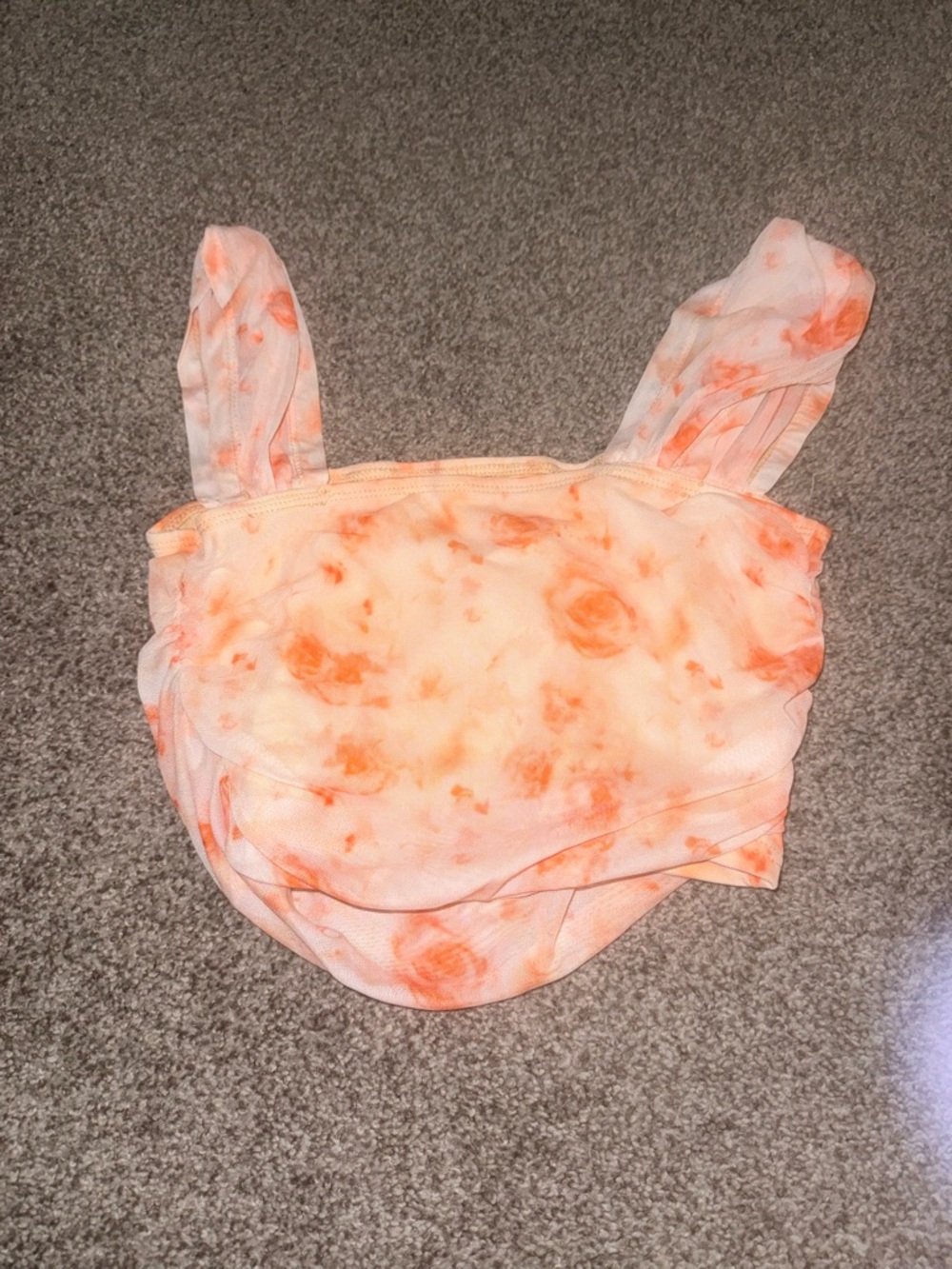 SHEIN Peach & Coral Tie-Dye Smocked Crop Top with Wide Straps